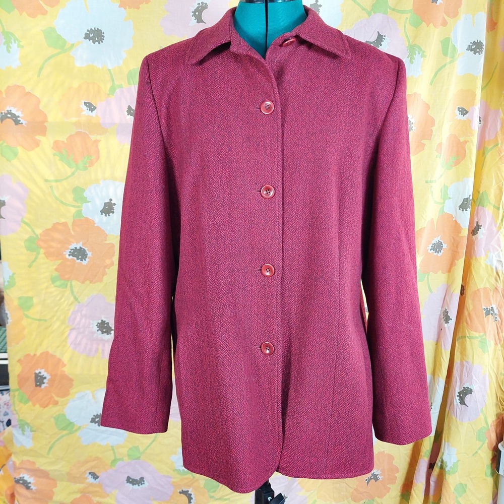 Vintage Pendleton 100% Virgin Wool Coat Red Herringbone 90s Y2K Size 14